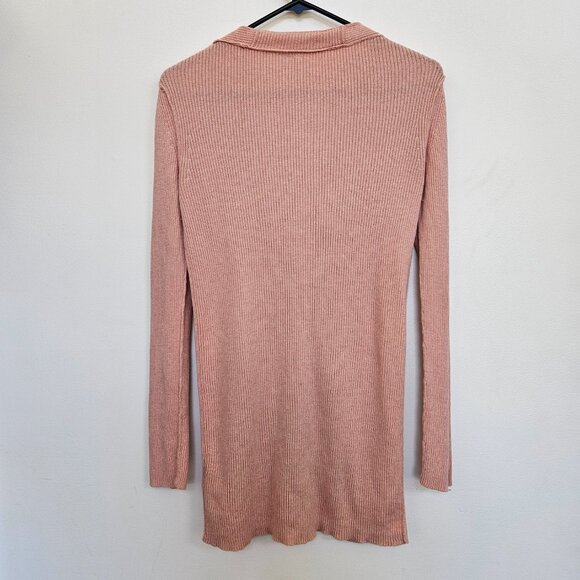 Free People Pink Ribbed Long Cardigan Sweater Size S Button Cashmere Silk Cotton - Picture 2 of 5